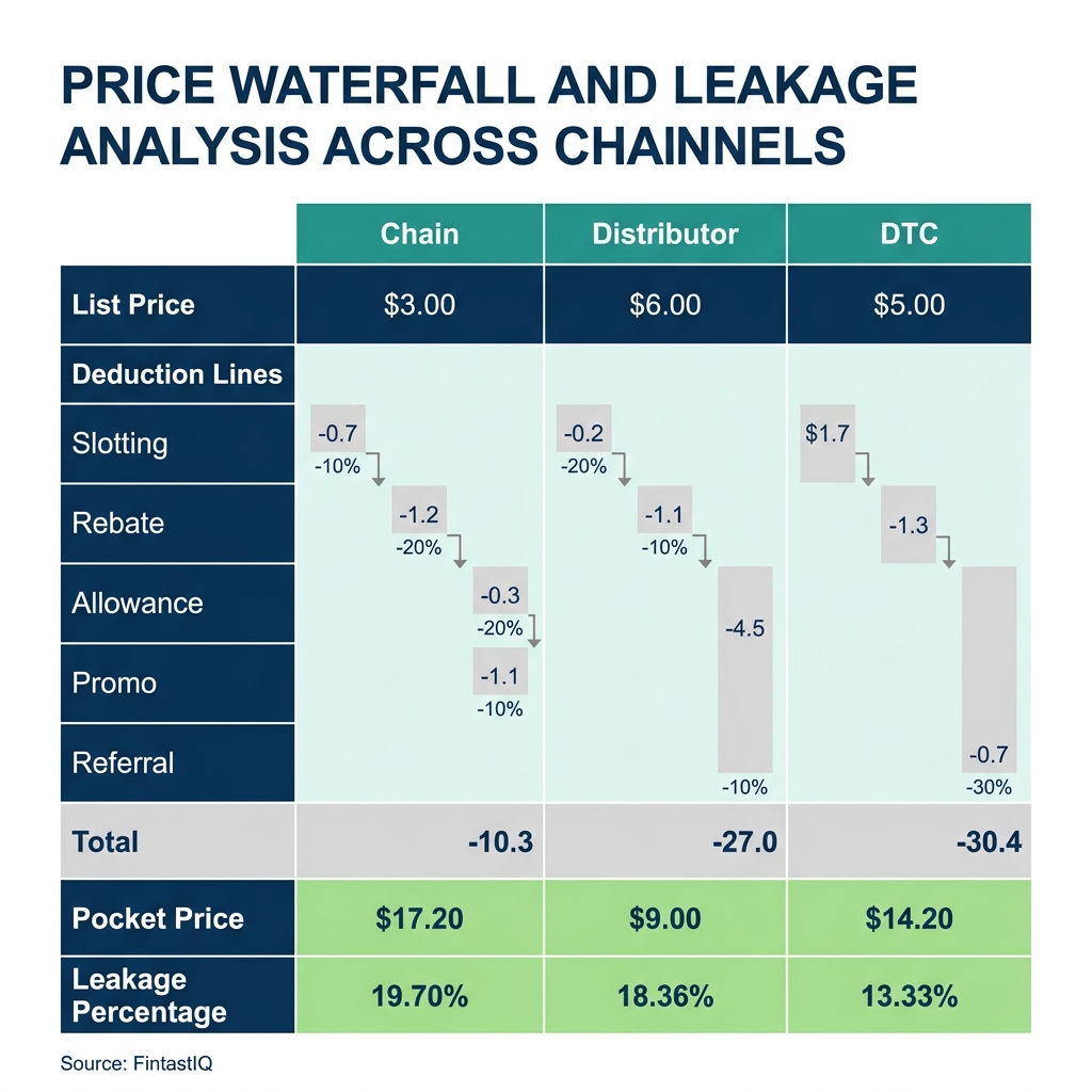 Three-channel pocket-price waterfall