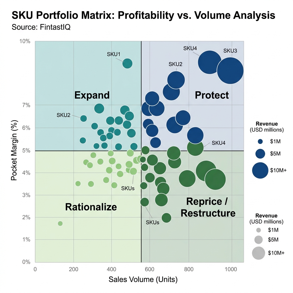 Pocket-margin-by-SKU 2×2 matrix